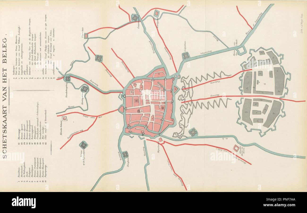Libre à partir de la page 95 de "der Gedenkboek reductie van Groningen en 1594, le Professeur Dr. porte P. J. Blok, M. J. A. Feith [et autres] . Rencontré portretten van gedenkpenningen visuels en kaarten' . Banque D'Images