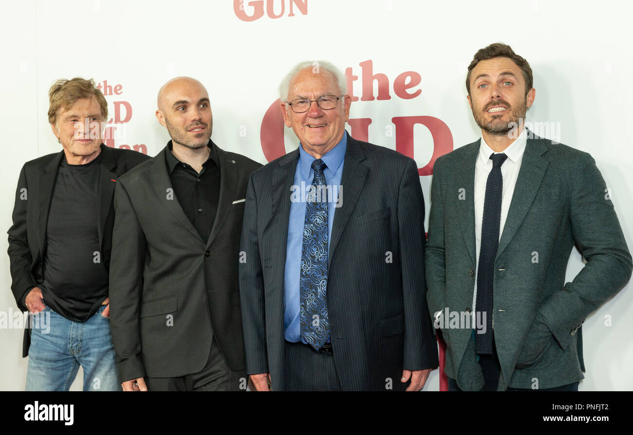 New York, NY - 20 septembre 2018 : Robert Redford, David Lowery, John Hunt, Casey Affleck assister à première de film Le vieil homme et l'arme au théâtre de Paris Crédit : lev radin/Alamy Live News Banque D'Images