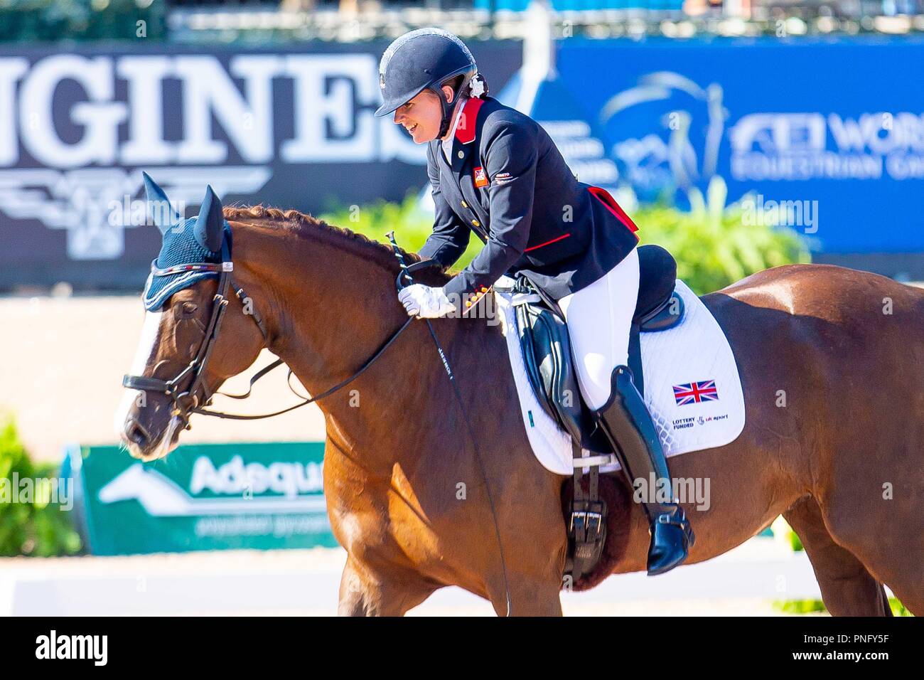 Gagnant. La première place. Natasha Baker équitation Mont St Jean Diva Dannebrog. GBR. Test de l'équipe de la vie de qualité.Para Dressage. Jour 10. Les Jeux équestres mondiaux. WEG 2018 Tryon. La Caroline du Nord. USA. 21/09/2018. Banque D'Images