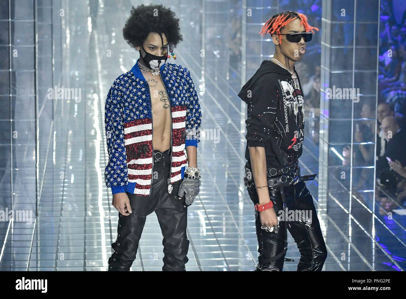 Milan, Italie. Sep 21, 2018. Milan Fashion Week Fashion Femme Printemps Été 2019.Philipp Plein de fashion show. Dans la photo : Teo & Ayo : Crédit Photo Agency indépendante/Alamy Live News Banque D'Images