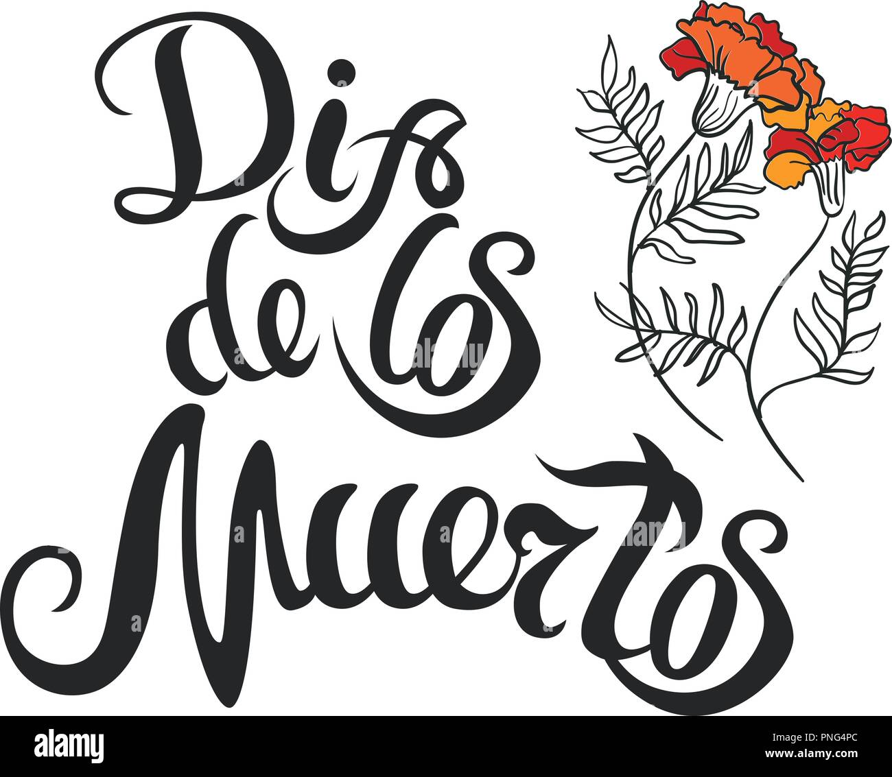 Dia de muertos dessin lettrage et marigold pour jour de la mort Illustration de Vecteur