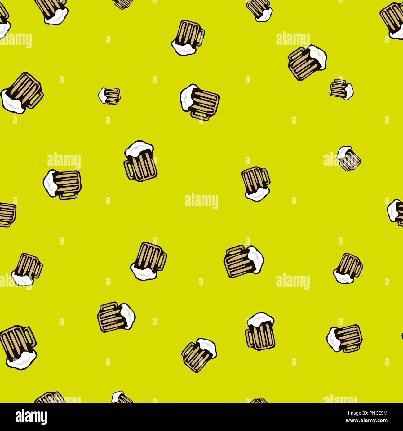 Tankard beer modèle homogène. illustration. Fond jaune. Banque D'Images