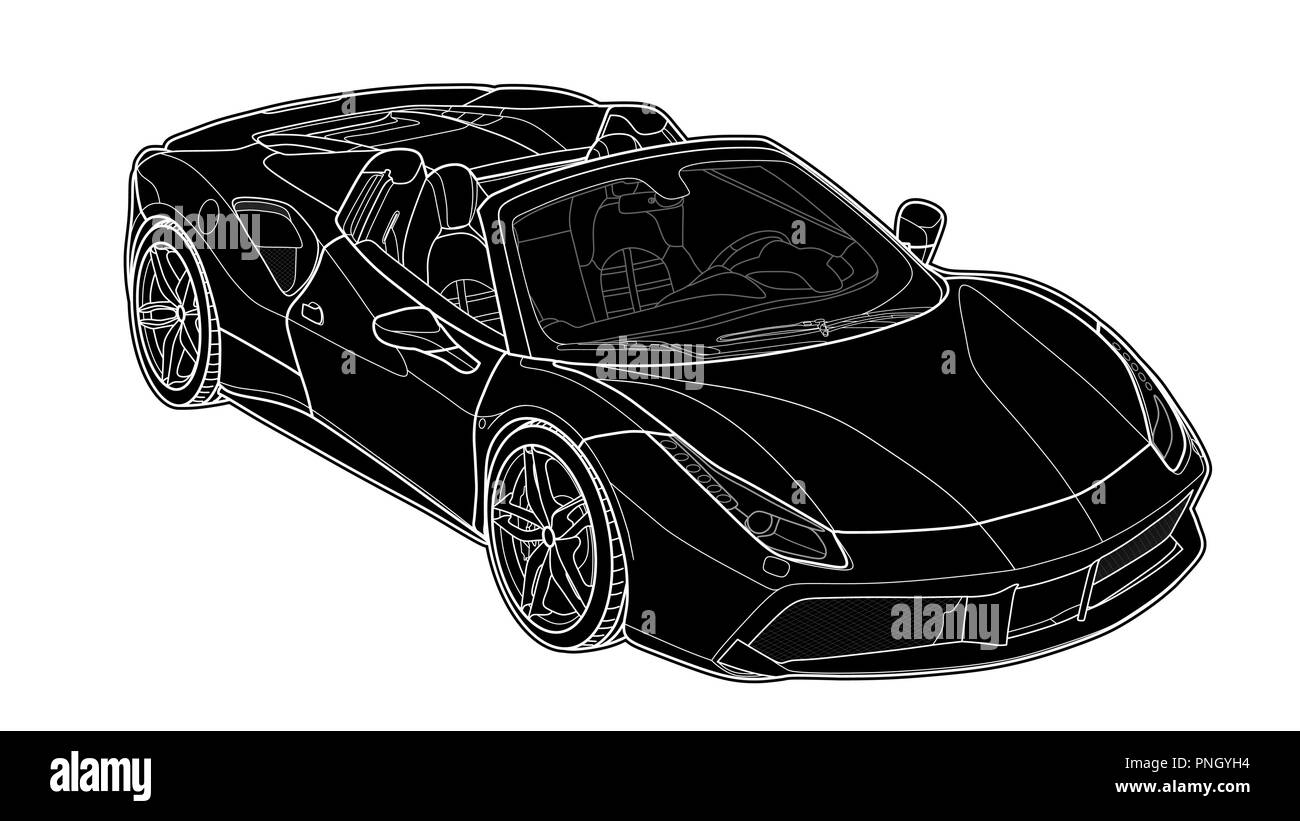 Dessiner un vecteur de télévision sport car avec des lignes noires. Illustration de Vecteur