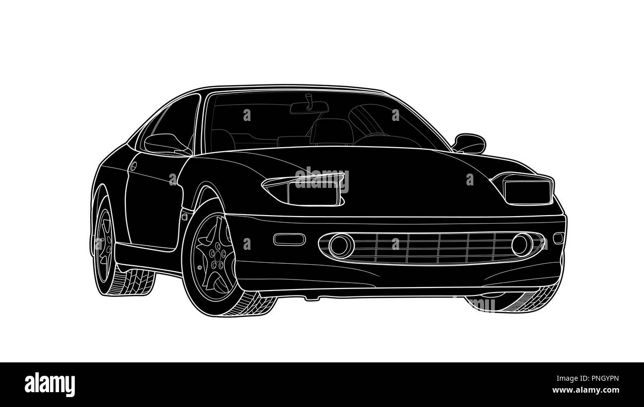 Dessiner un vecteur de télévision sport car avec des lignes noires. Illustration de Vecteur