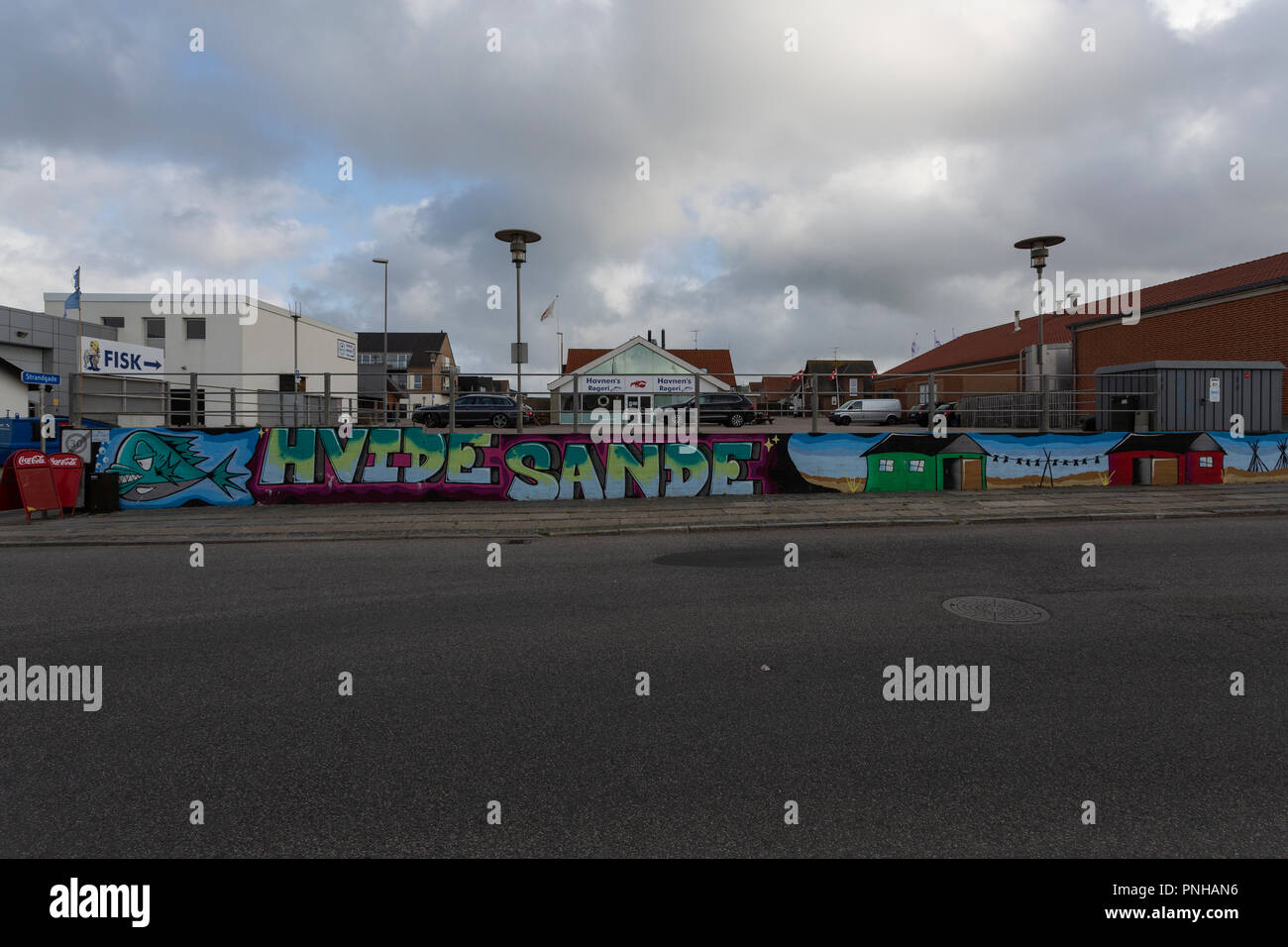 Street Art artistes ont décoré les bâtiments et murs avec grafitti art à Grenaa, Danemark. Street Art Künstler haben in Hvide Sande, Guernsey, G Banque D'Images