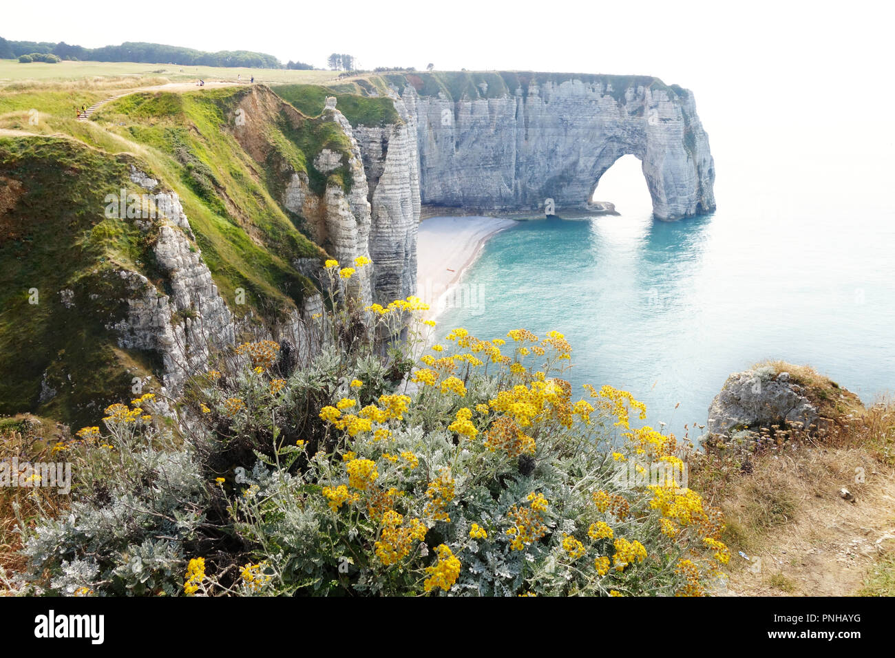 La Manneporte vu à partir de la Porte d'Ával, Etretat, Normandie France Banque D'Images