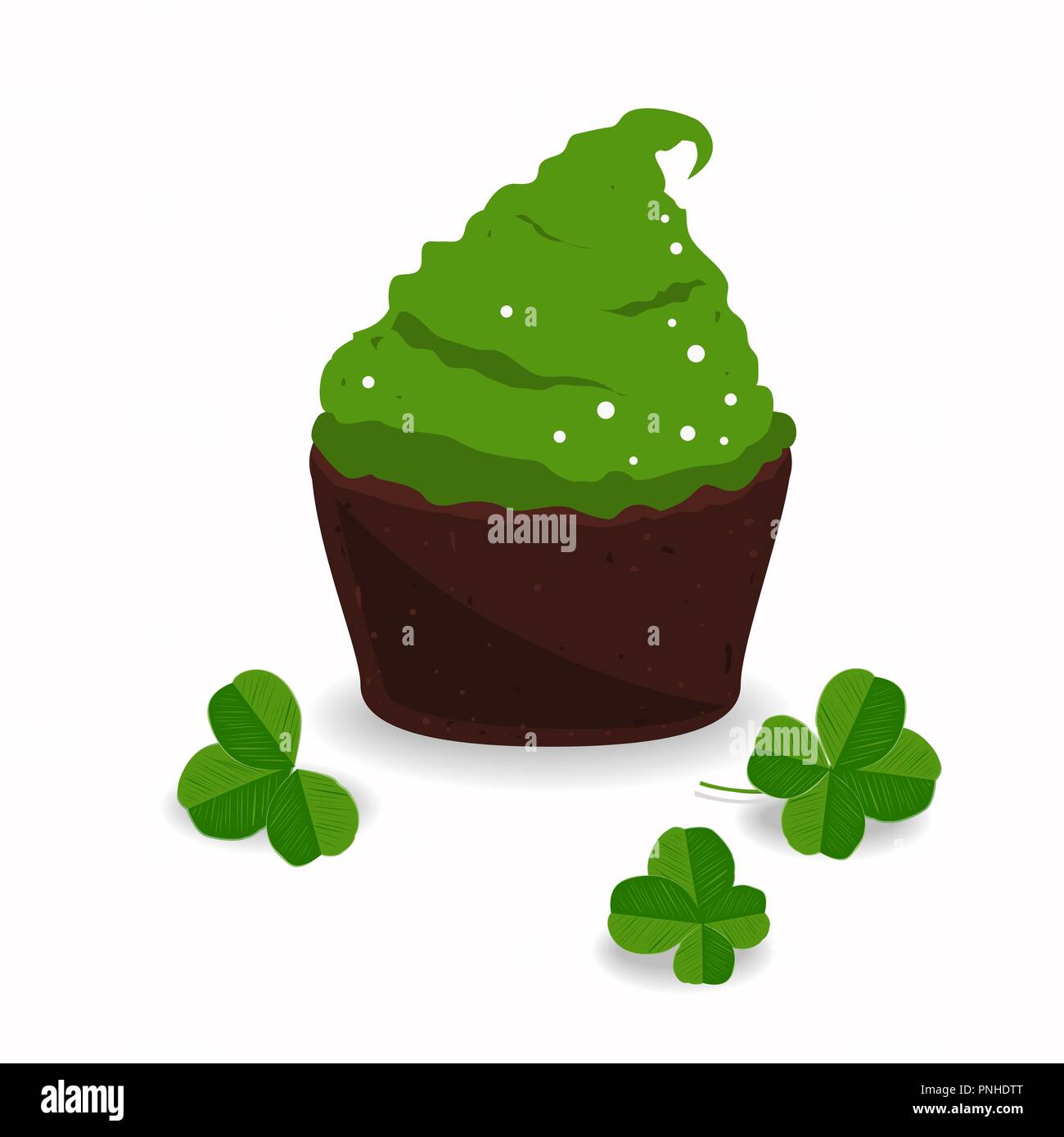 Cupcake savoureux et trèfle, isolé sur blanc. Saint Patrics jour éléments de conception. Vector illustration Illustration de Vecteur