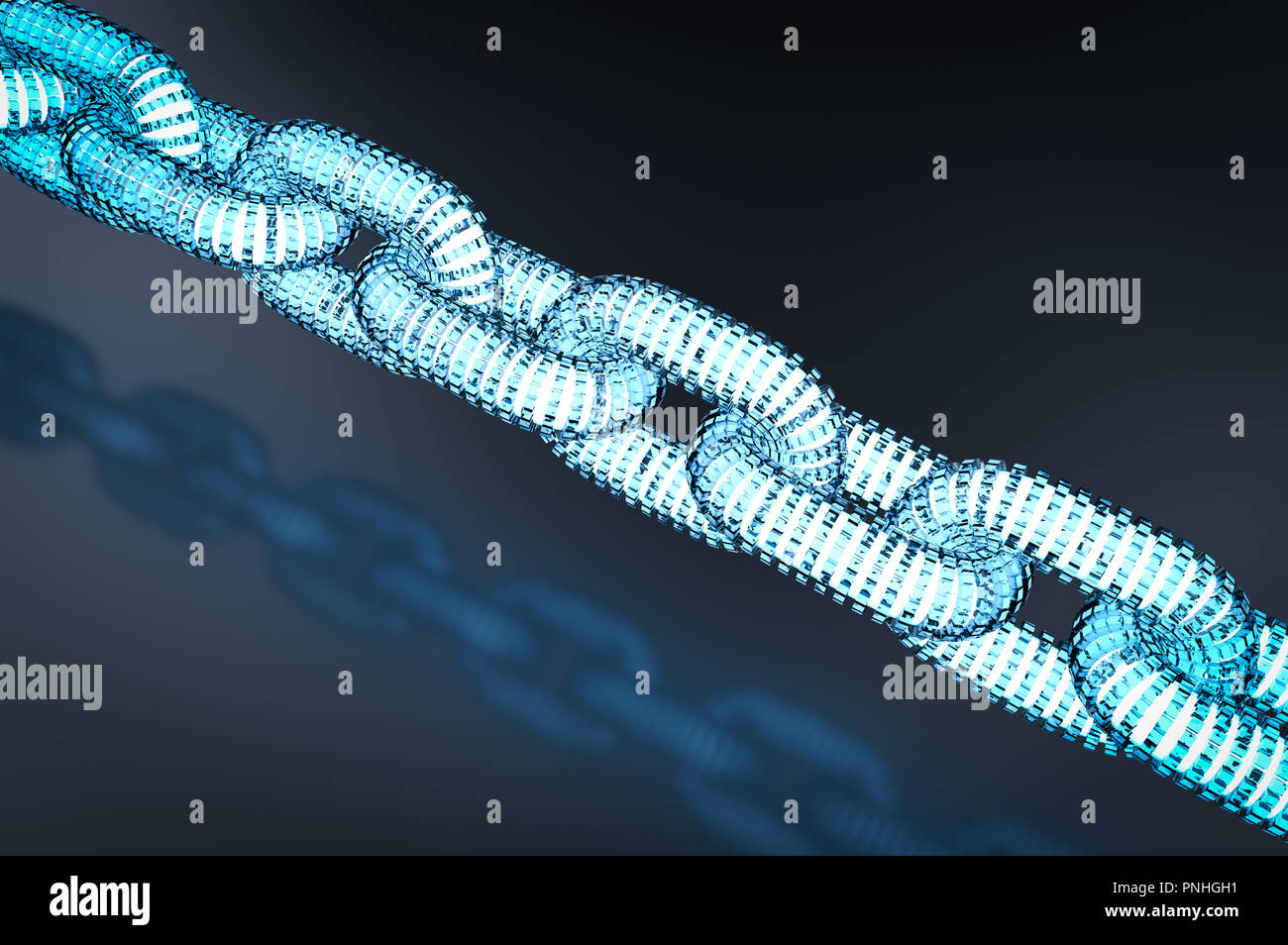 Technologie concept Blockchain avec rendu 3D connexion chaînes bleu Banque D'Images