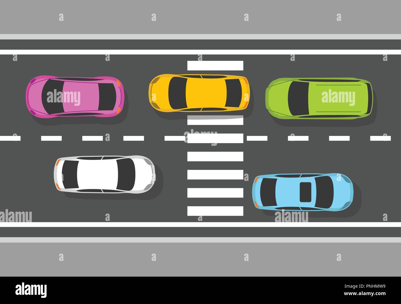 Vue de dessus de voitures sur route - le trafic sur l'Autoroute, Vue de dessus Illustration de Vecteur