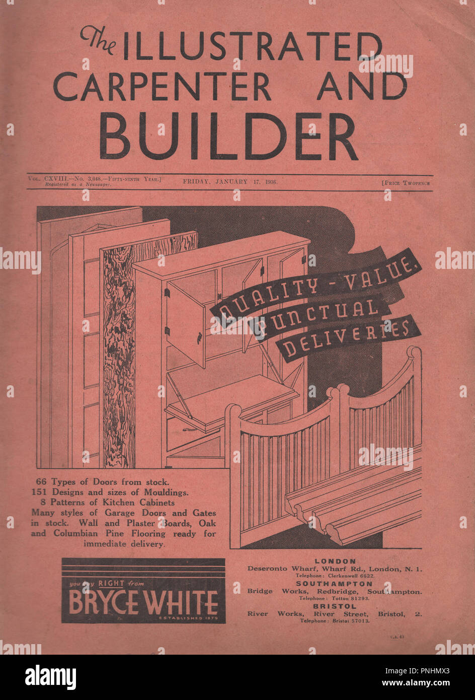 Vintage l'Illustrated Carpenter et Builder magazine daté du 17 janvier 1936 un hebdomadaire d'building trade magazine d'abord publié en 1877 et a couru vers 1971 Banque D'Images