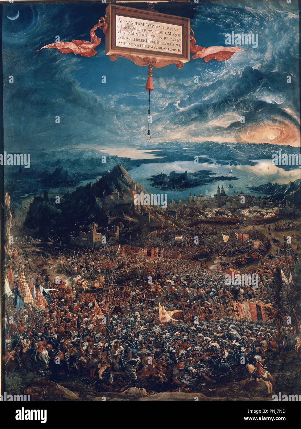 'La Bataille d'Alexandre à Issos', 1529, huile sur panneau, 158 x 120 cm. Auteur :,, Albrecht. Emplacement : L'Alte Pinakothek. MUNICH. L'Allemagne. Banque D'Images