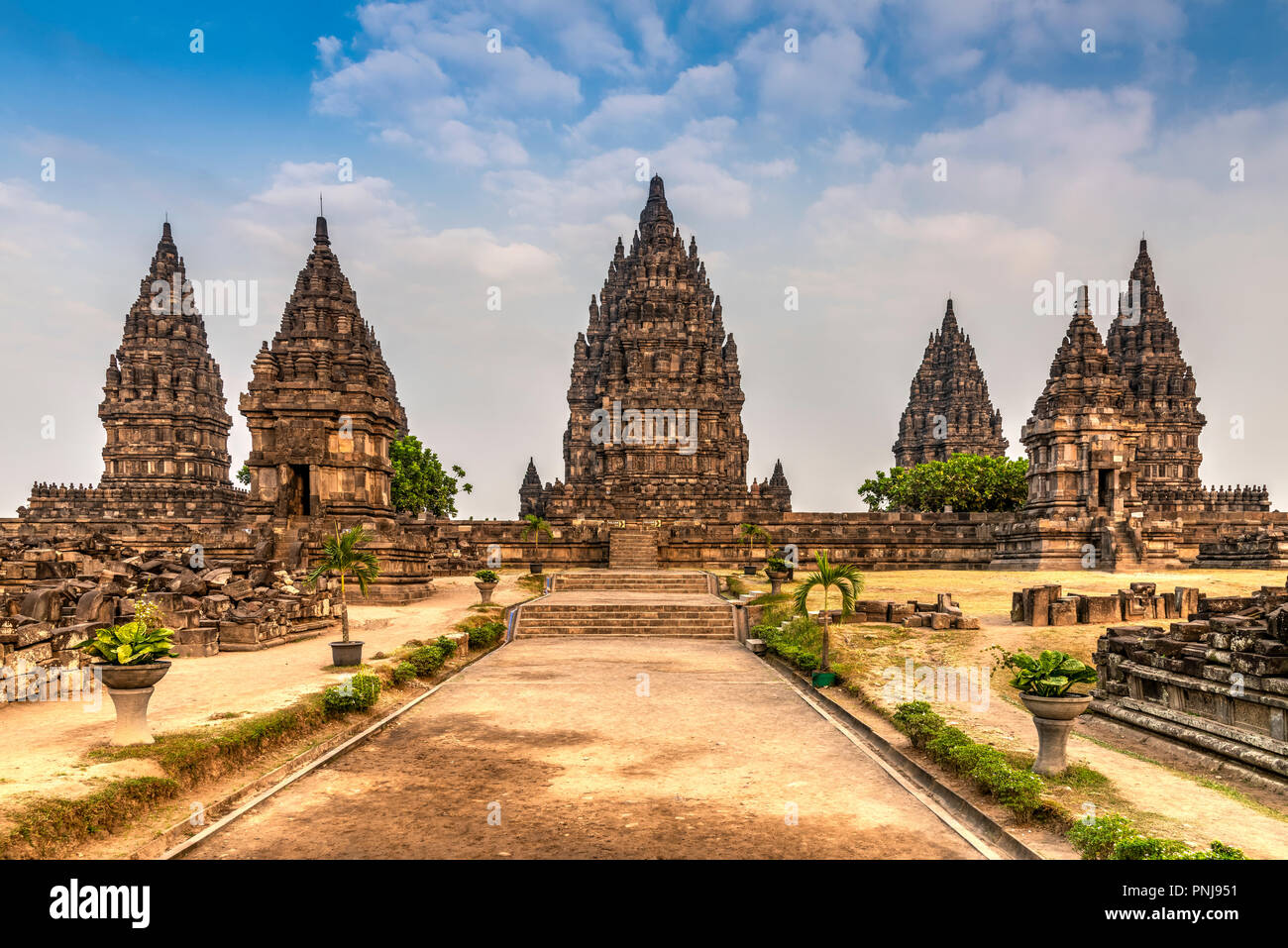 Temple de Prambanan complexe, Yogyakarta, Java, Indonésie Banque D'Images