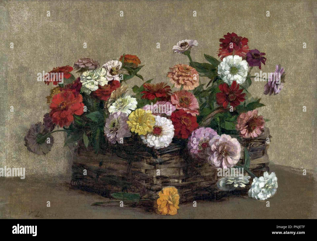 Henri Fantin-Latour Théodore - Panier et Zinnias Banque D'Images