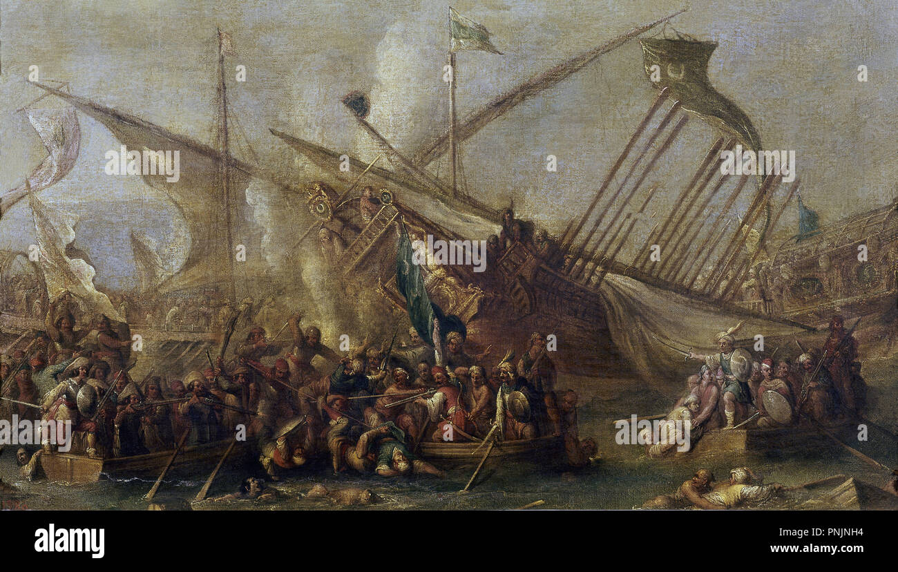 "L'embarquement", 17e siècle, de style baroque flamand, huile sur toile, 47 cm x 84 cm, P01157. Auteur : CORNELIS DE WAEL,. Emplacement : Museo del Prado-PINTURA. MADRID. L'ESPAGNE. Banque D'Images