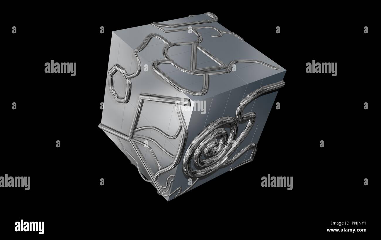 La géométrie 3D cube techno.Chrome cube. Le rendu 3d. Banque D'Images