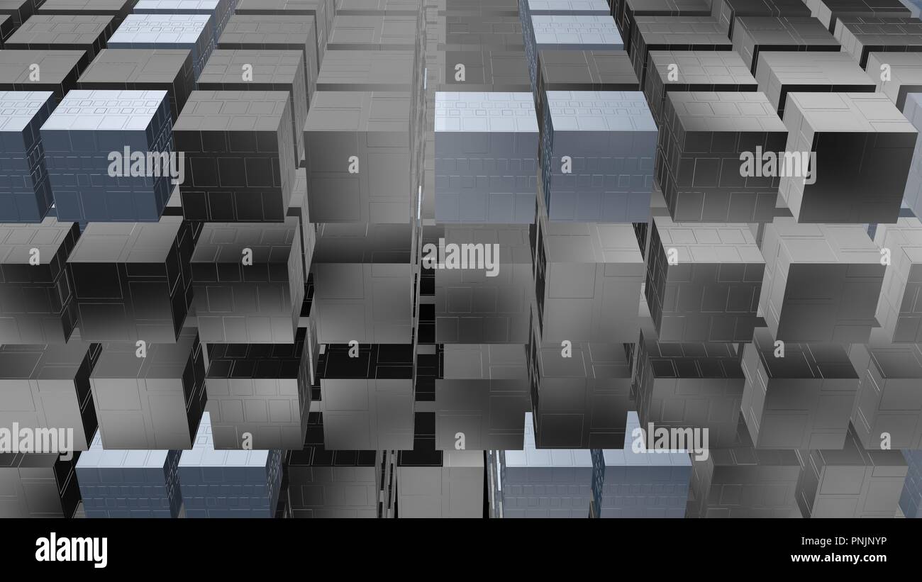 La géométrie 3D cubes techno. Cubes de Chrome. Le rendu 3D Banque D'Images