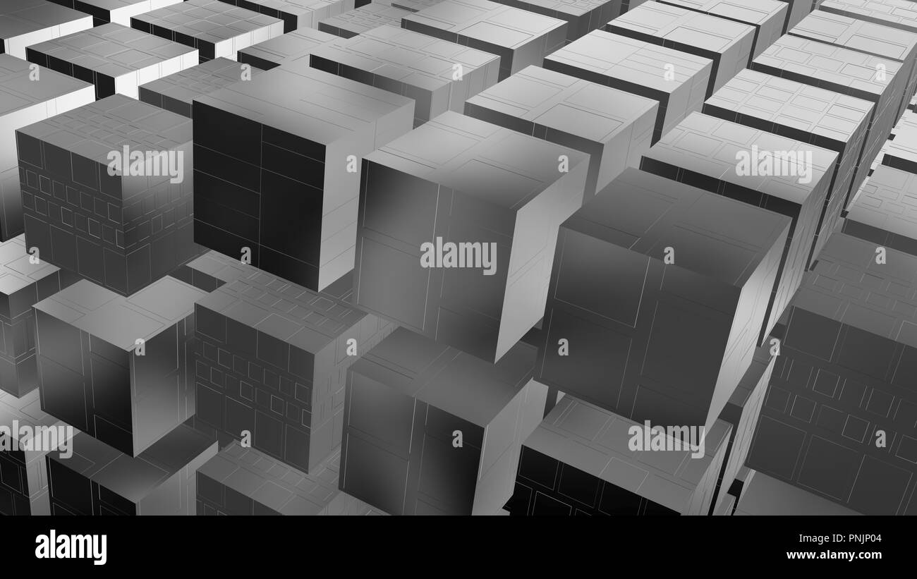 La géométrie 3D cubes techno. Cubes de Chrome. Le rendu 3D Banque D'Images