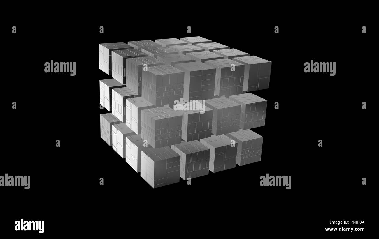 La géométrie 3D cubes techno. Cubes de Chrome. Le rendu 3D Banque D'Images