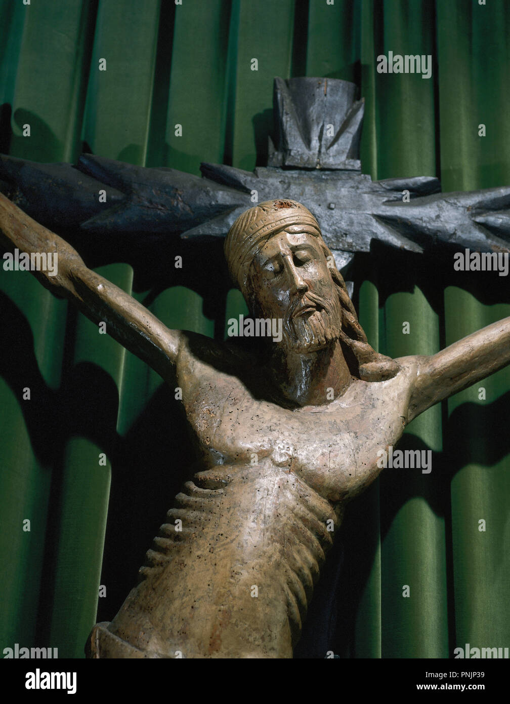 Le Christ sur la croix. Détail. XIII-XIV siècles. Mares Museum. Barcelone. La Catalogne. L'Espagne. Banque D'Images