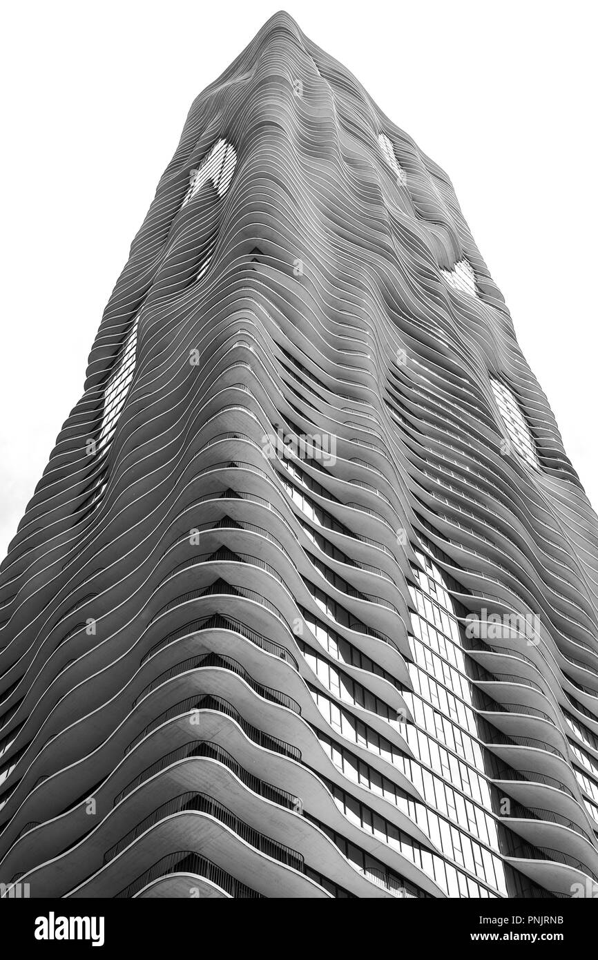 Détail de l'Aqua Tower de l'architecte américain Jeanne Gang, sur Columbus Drive, le centre-ville de Chicago, IL.. Banque D'Images