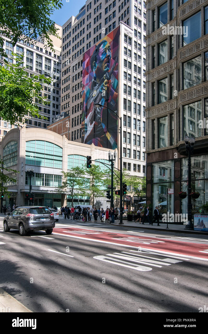 Mural de la légende du blues de Muddy Waters, North State Street, le centre-ville de Chicago, IL. Banque D'Images