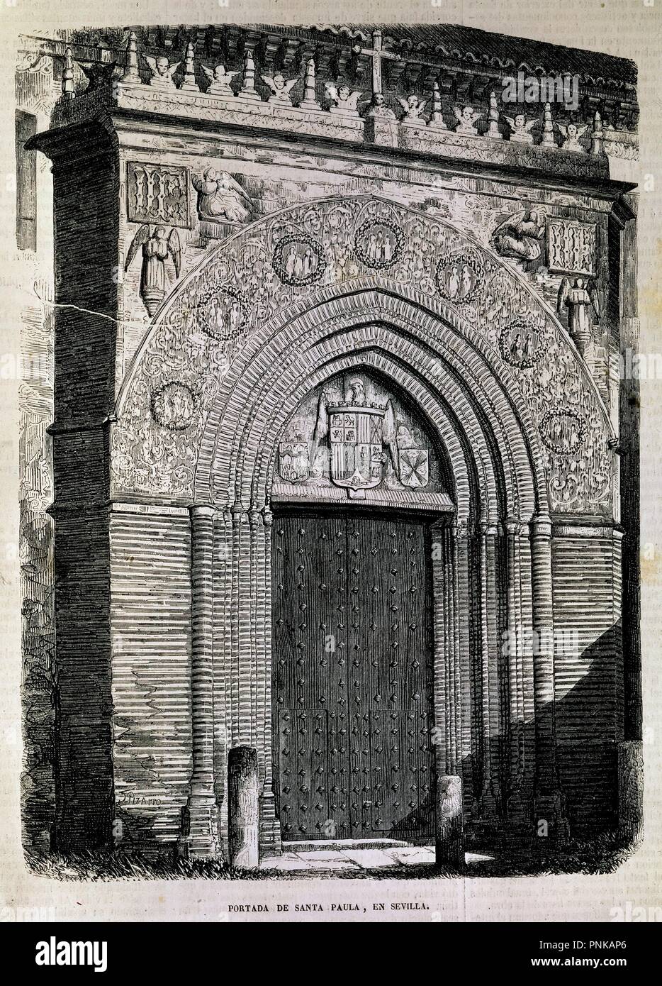 XILOGRAFIA - PORTADA DEL CONVENTO DE SANTA PAULA EN SEVILLA - 12/8/1860. Auteur : PIZARRO, CECILIO. Emplacement : MUSEO ROMANTICO-gravure. MADRID. L'ESPAGNE. Banque D'Images