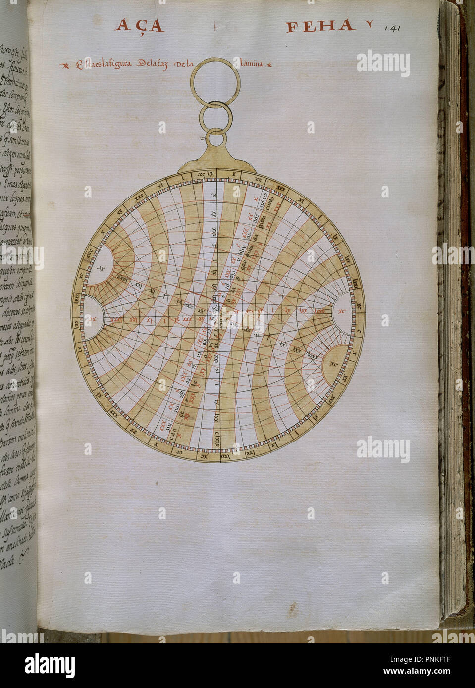 Mme HI1 Feuilles 141-COPIE DU LIVRE DE LA CONNAISSANCE DE L'ASTRONOMIE-1276 EXEMPLE DE JUAN HONORATO , 1562. Auteur : Alphonse X de Castille. Emplacement : MONASTERIO-BIBLIOTECA-COLECCION. SAN LORENZO DEL ESCORIAL. MADRID. L'ESPAGNE. Banque D'Images