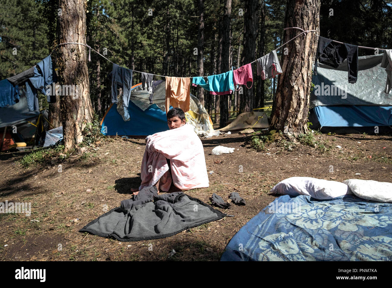 L'Europe, Bosnie, Bihac, le 28 août 2018 : dans la ville à la frontière avec la Croatie, il y a des centaines de migrants d'origine pakistanais et afghans qui tentent Banque D'Images