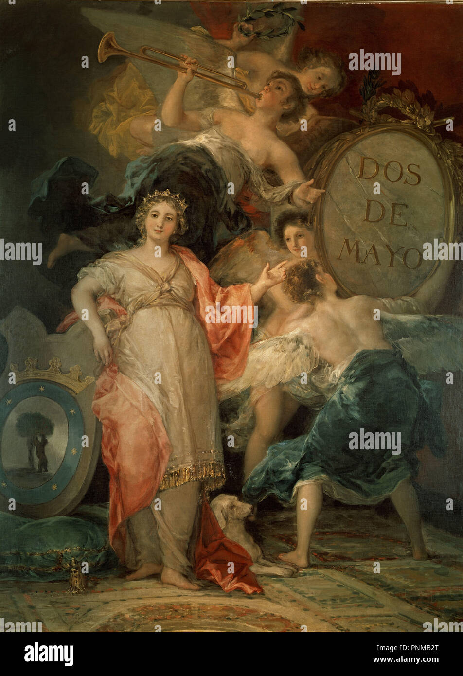 'Allégorie de la ville de Madrid", 1810, huile sur toile, 260 x 195 cm. Auteur : GOYA, FRANCISCO DE. Lieu : MUSÉE DE L'HISTOIRE-PINTURAS. L'ESPAGNE. Banque D'Images