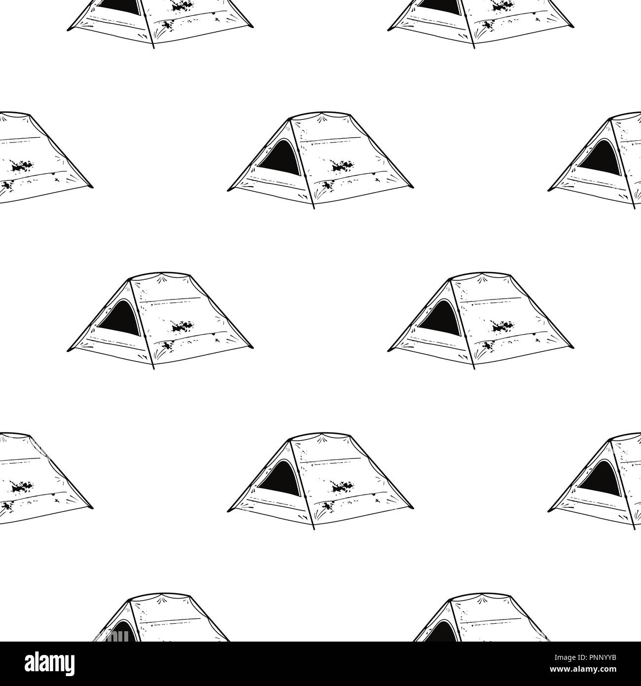 Tente d'art de la ligne de tendance. transparente Silhouette style en détresse. Fond d'aventure de plein air. Stock vector illustration Illustration de Vecteur