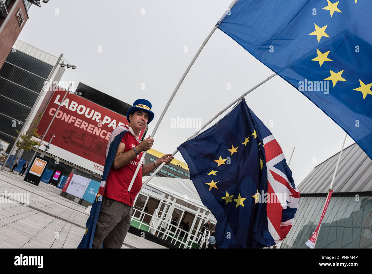 Liverpool, UK, 22 septembre 2018 Congrès du Parti travailliste, à l'extérieur. Arrêter Brexit sympathisant. Credit : Rena Pearl/Alamy Live News Banque D'Images