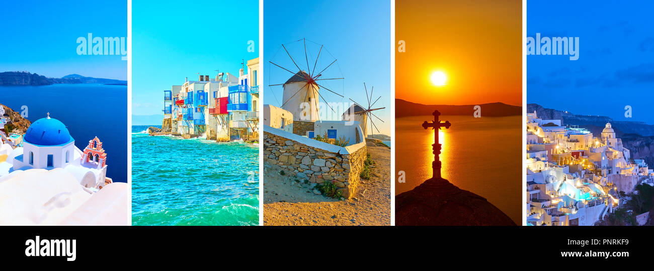 Paysages de Santorin et Mykonos en Grèce îles -- Lot de 16:9 HD Fonds d'écran pour smartphone Banque D'Images
