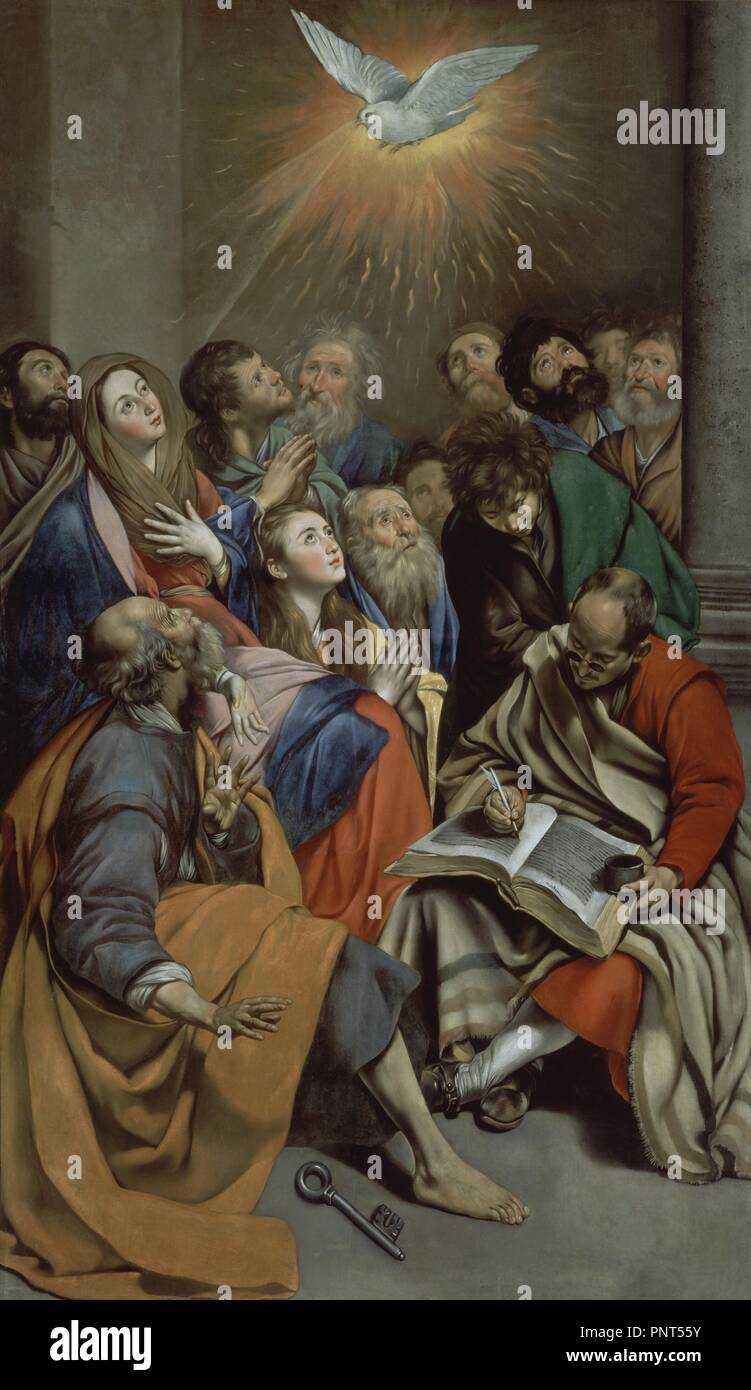 École d'espagnol. La Pentecôte. Pentecostes. Huile sur toile (285 x 163 cm). Madrid, El Prado. Auteur : MAYNO, Juan Bautista. Emplacement : Museo del Prado-PINTURA. MADRID. L'ESPAGNE. Banque D'Images