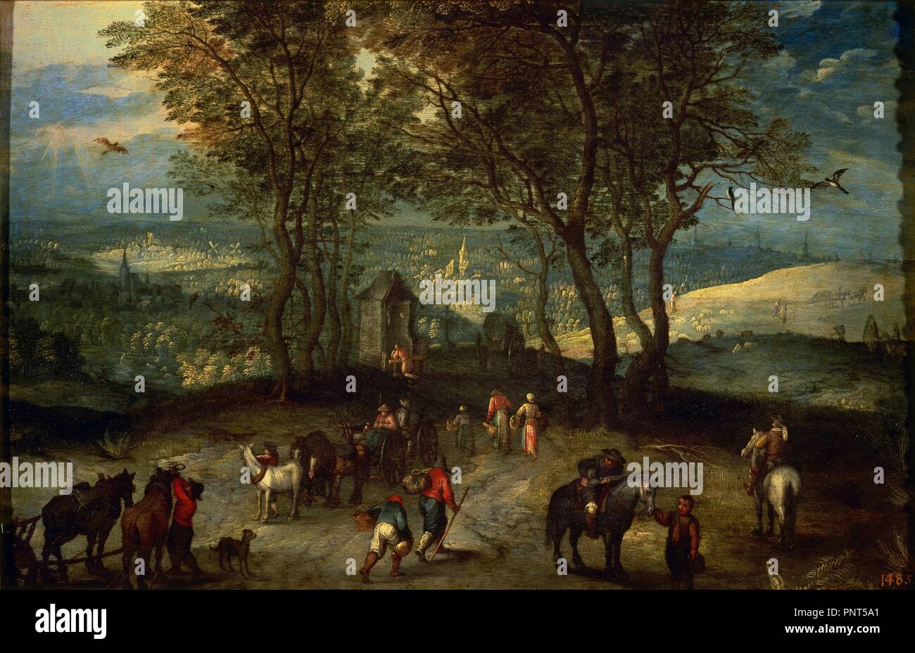 "Paisaje con caminantes', 16e siècle, huile sur panneau, 30 x 47 cm, P01456. Auteur :, Pieter Brueghel le Jeune. Emplacement : Museo del Prado-PINTURA. MADRID. L'ESPAGNE. Banque D'Images
