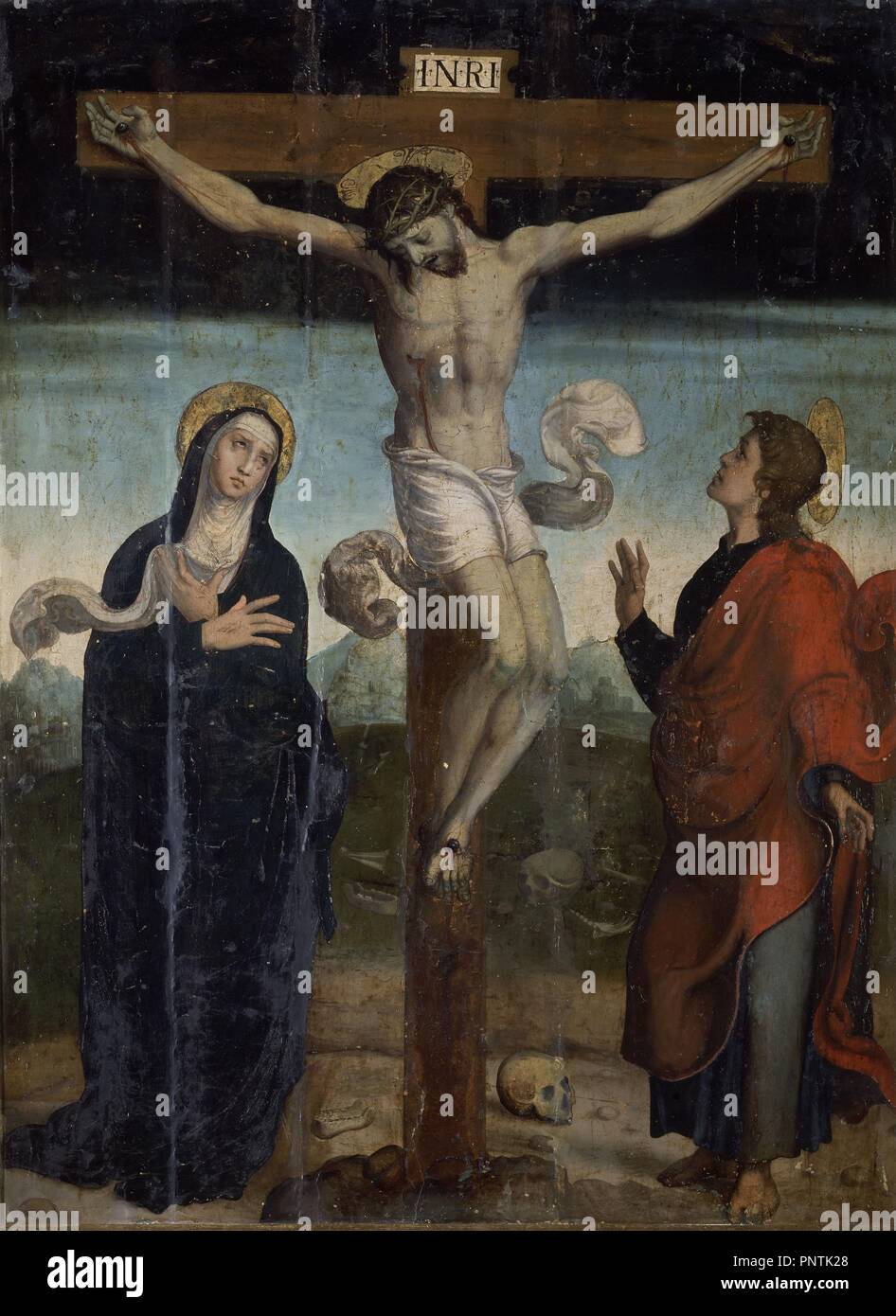 CALVARIO - DETALLE DEL RETABLO DE LA IGLESIA DE Santo Tomás CANTUARIENSE - SIGLO XVI - RENACIMIENTO ESPAÑOL. Auteur : CORREA DE VIVAR, JUAN. Lieu : Eglise de Santo Tomás CANTUARIENSE. Csnl. Toledo. L'ESPAGNE. Banque D'Images