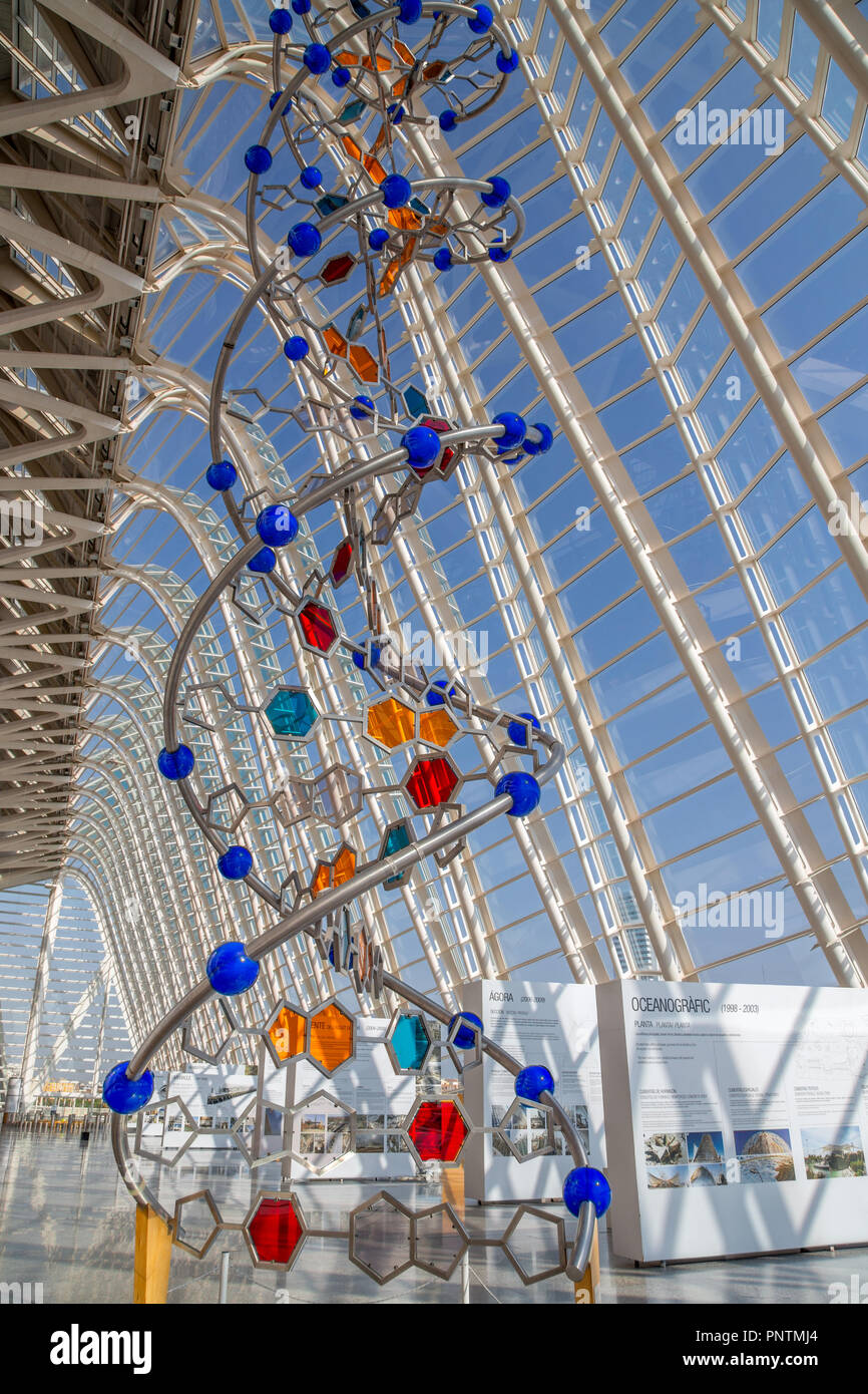 Le modèle de l'ADN à l'intérieur du musée de la science dans la Cité des Arts et des Sciences de Valence, Espagne Banque D'Images