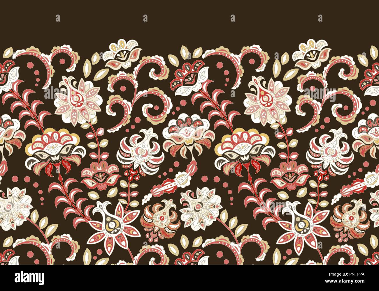 Des motifs - frontière florale de Fleurs stylisées. Vecteur horizontal d'une frange. Vimous blanc sur marron. Illustration de Vecteur
