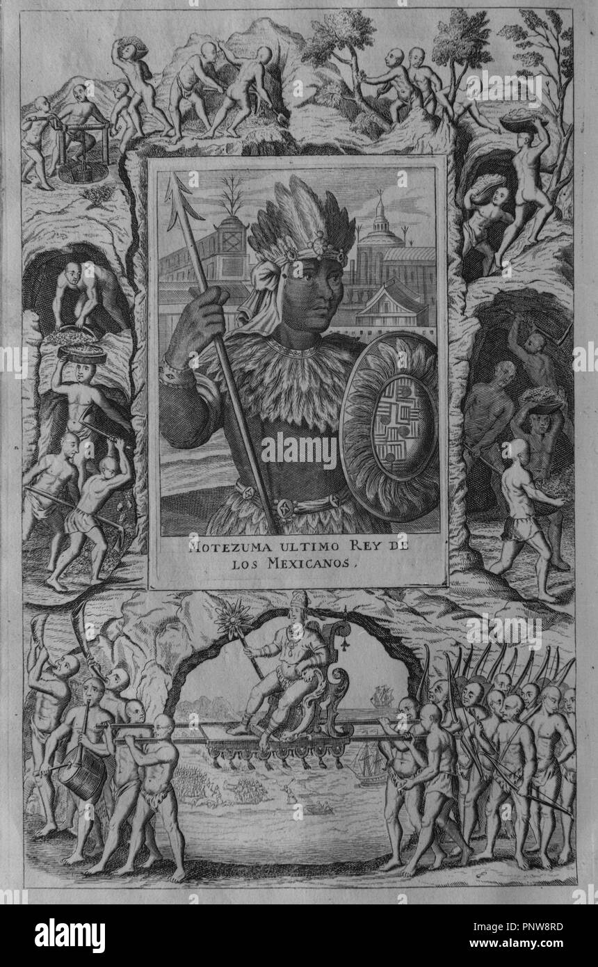 MOCTEZUMA II - 1480/1520 - ULTIMO REY AZTECA. Auteur : HERRERA Y TORDESILLAS ANTONIO. Emplacement : BIBLIOTECA NACIONAL-COLECCION. MADRID. L'ESPAGNE. Banque D'Images