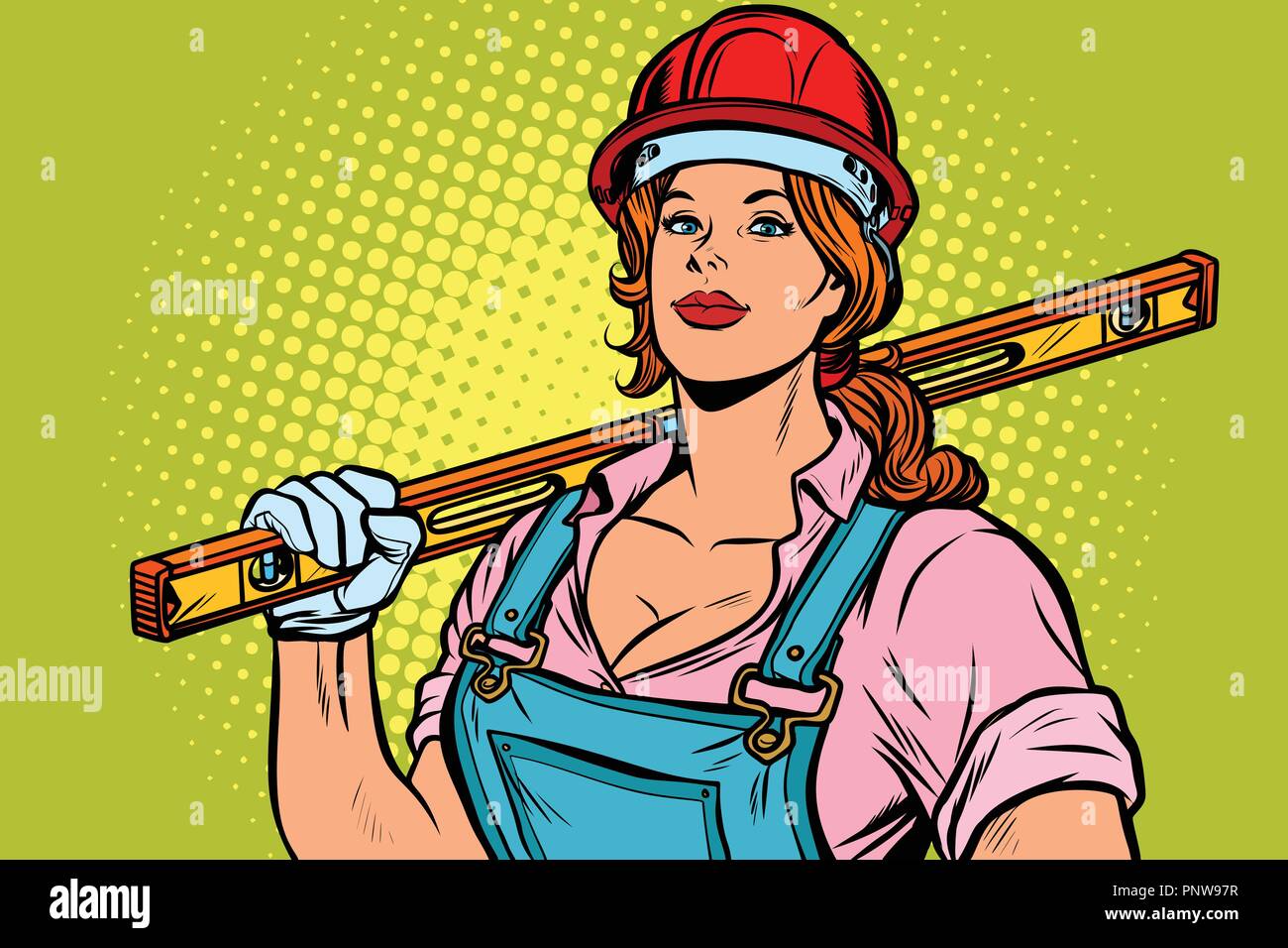 Femme pop art Builder avec rétro, kitsch vintage illustration vectorielle Illustration de Vecteur