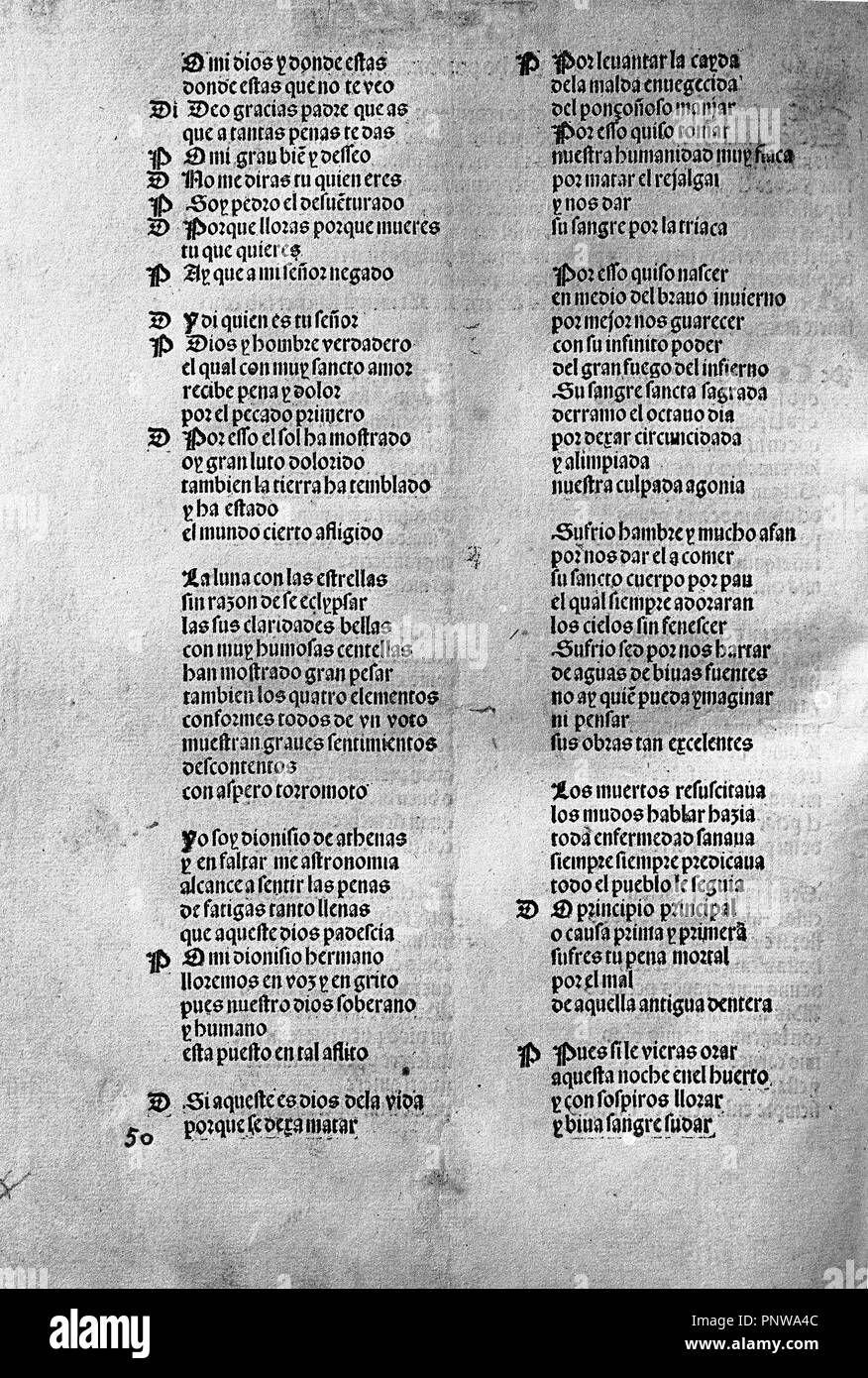 AUTO DE LA PASSION - SIGLO XVI - PIEZA TEATRAL CON ACOMPAÑAMIENTO MUSICAL. Auteur : FERNANDEZ, LUCAS. Emplacement : BIBLIOTECA NACIONAL-COLECCION. MADRID. L'ESPAGNE. Banque D'Images