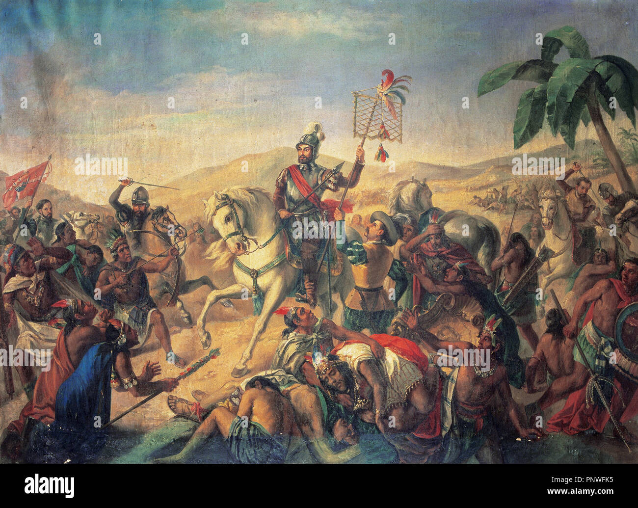 La bataille d'Otumba. Anoyimous la peinture. Musée de l'armée. Madrid. L'Espagne. Banque D'Images