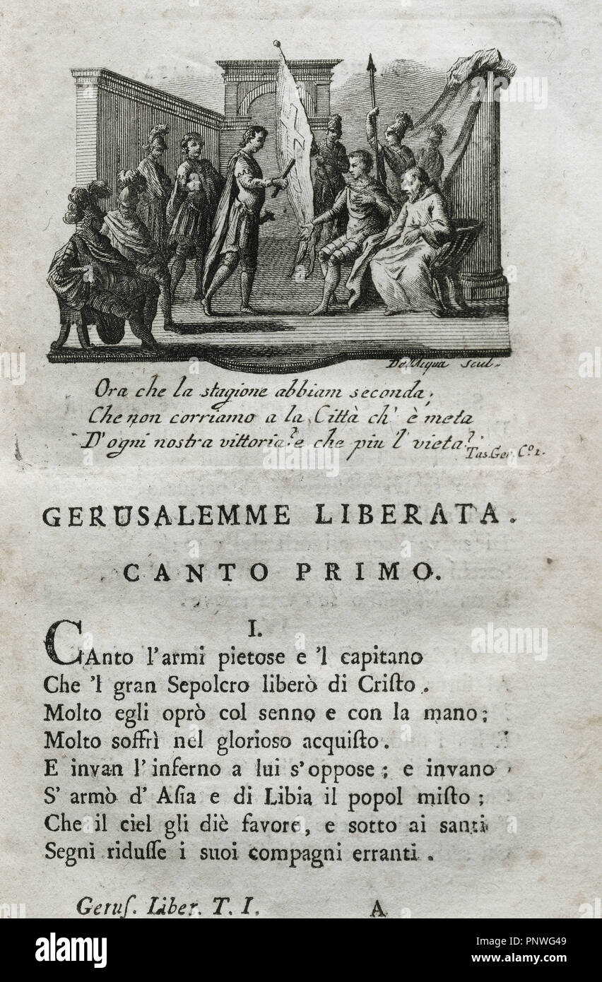 Torquato Tasso (1544-1595). Poète italien. Gerusalemme Liberata (Jérusalem), 1581. Poème épique. I. Chant Imprimé à Venise, 1788. Banque D'Images