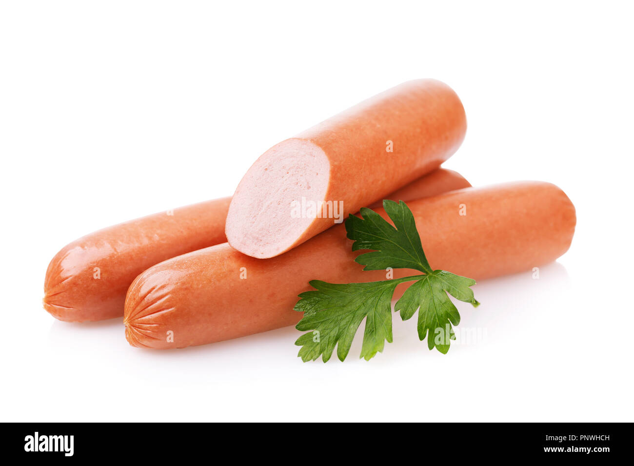 Trois saucisses fraîches de persil isolé sur fond blanc Banque D'Images