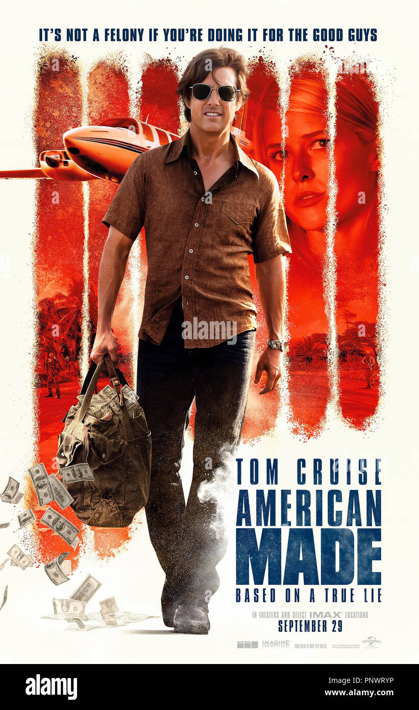 Faite de l'Amérique (2017), réalisé par Doug Liman et avec Tom Cruise, Donald Mormaer Gleeson, Sarah Wright et Caleb Landry Jones. Vaguement basé sur l'histoire vraie d'Adler Berriman 'Barry' Seal d'une compagnie américaine pilote qui devient un important trafiquant de drogue pour le Cartel de Medellín avant d'aller pour l'infiltration et de DEA puis d'être assassinés par des tueurs. Banque D'Images