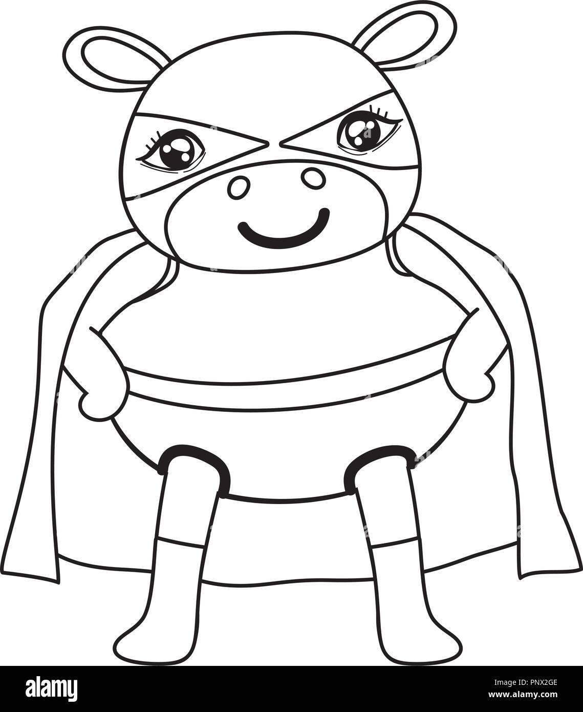 Contours d'animaux hippopotame avec superhero costume et masque Illustration de Vecteur