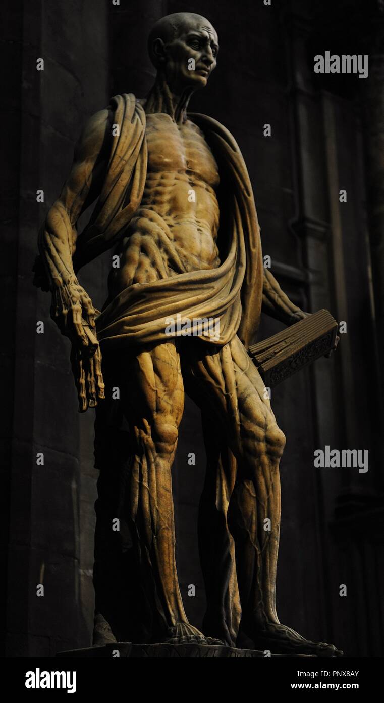 St Barthélemy écorché (1562), le transept de la cathédrale de Milan. Renaissance. Statue a été réalisée par le sculpteur, de Marco d'agrate (ch. 1504 Ð c. 1574). Banque D'Images