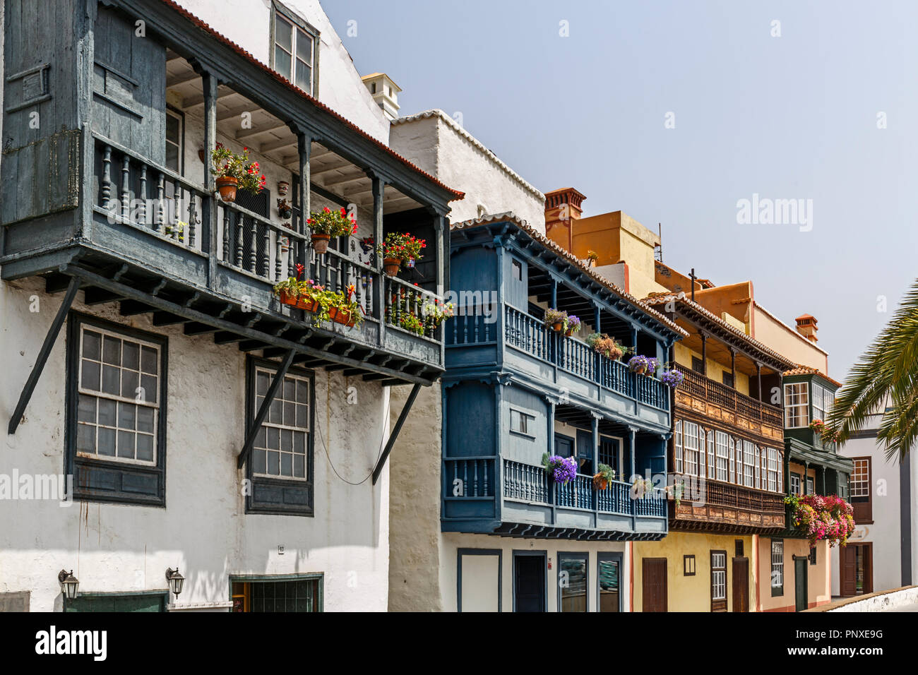 Maisons colorées célèbres à Santa Cruz de La Palma, Canary Islands Banque D'Images