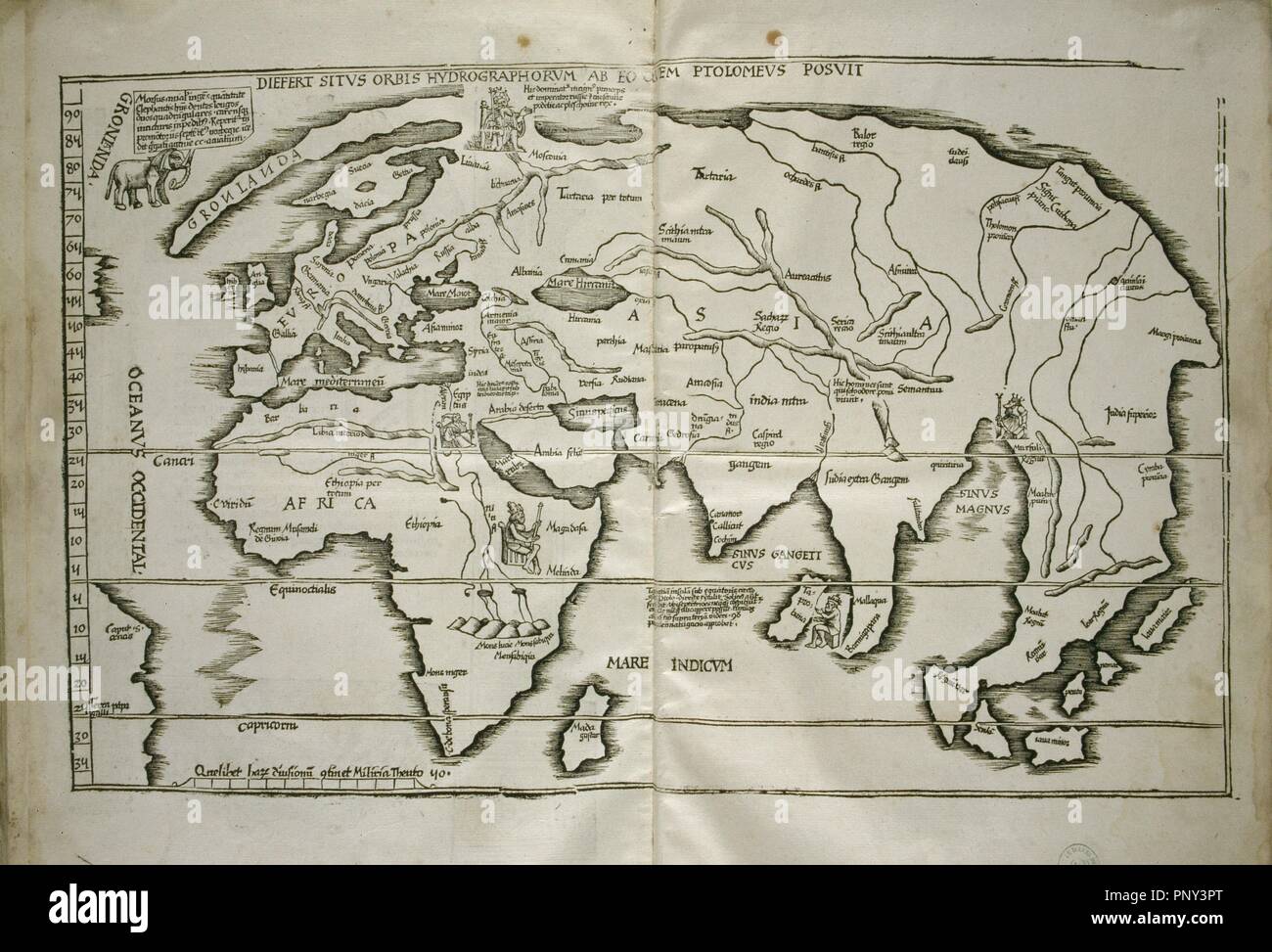 Carte du monde : SIGNATURE U-2010. Géographie de Ptolémée.DOCUMENT MÉDIÉVAL GÉOGRAPHIE (EXPOSITION L'héritage scientifique d'AL-ANDALUS) (Localisation : BIBLIOTHÈQUE NATIONALE). Banque D'Images