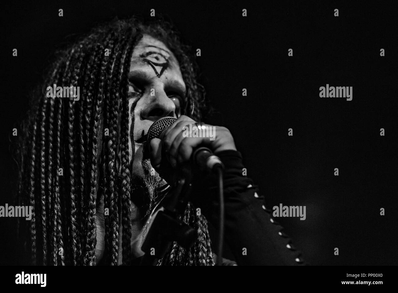 Pavia, Italie - 20 septembre 2018 : black metal symphonique italien DARKEND fonctionne à Dagda Live Club. Brambilla Simone Live News photographe Banque D'Images