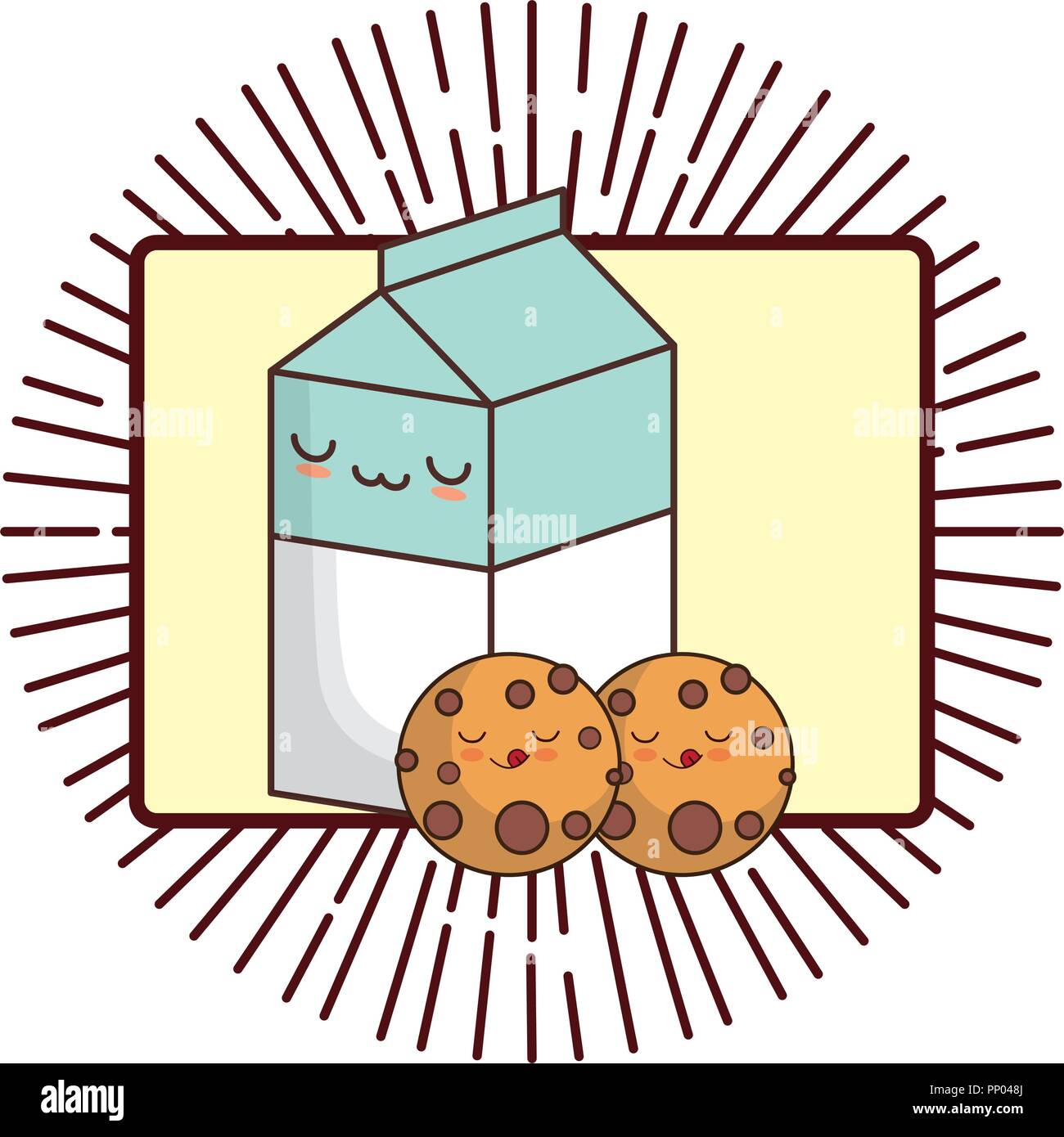 Boîte de lait et biscuits kawaii sur fond blanc, vector illustration Illustration de Vecteur